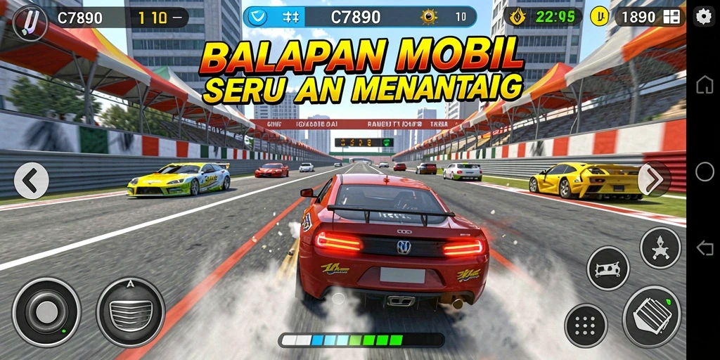 Screenshot gameplay C7890 yang menampilkan aksi balapan mendebarkan.