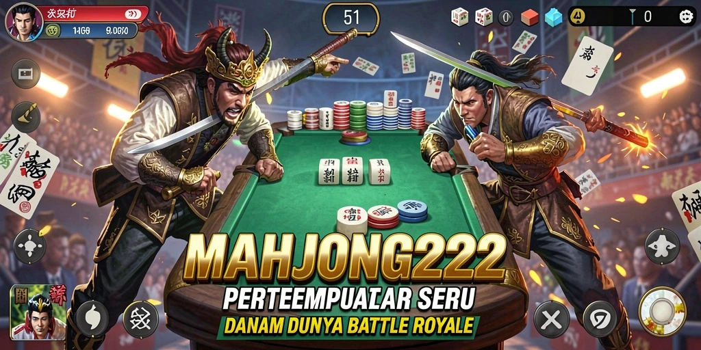 Screenshot gameplay MAHJONG222 menunjukkan pertempuran intens di arena Battle Royale.