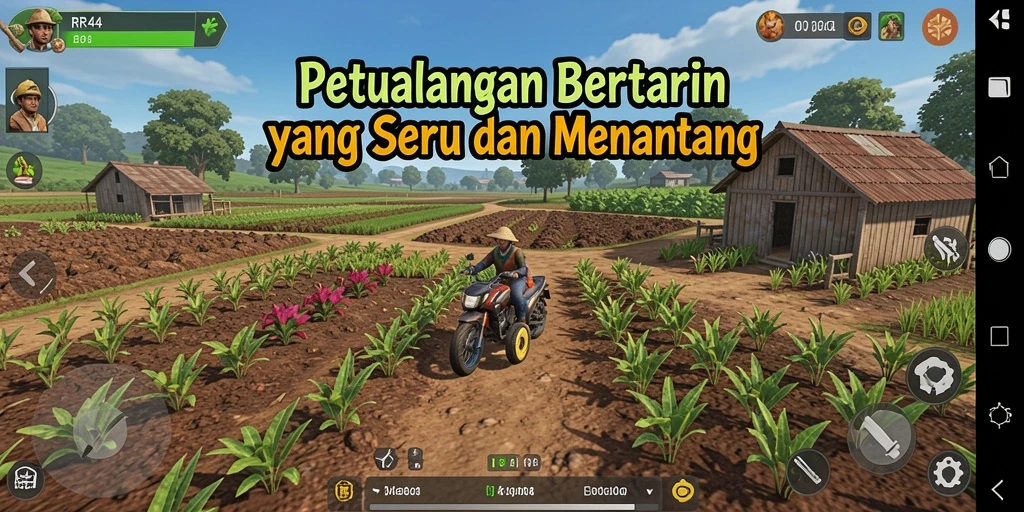 Tampilan gameplay RR44 yang menarik dengan aktivitas bertani.