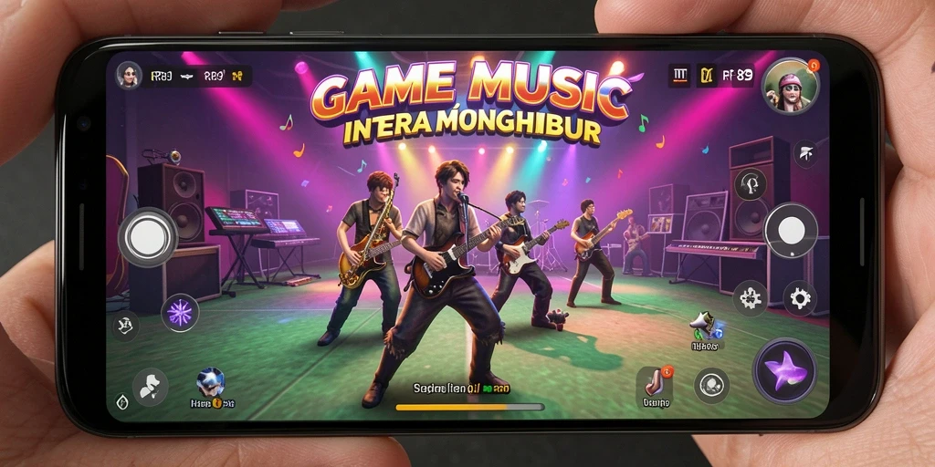 Screenshot RR89 menampilkan gameplay musik yang seru dan penuh warna.