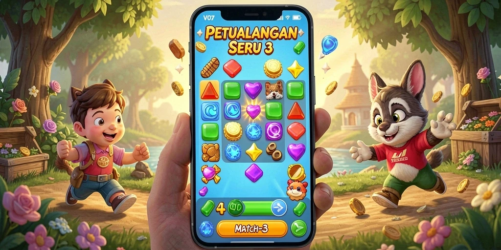 Tampilan gameplay V07 yang penuh warna di level Match-3!